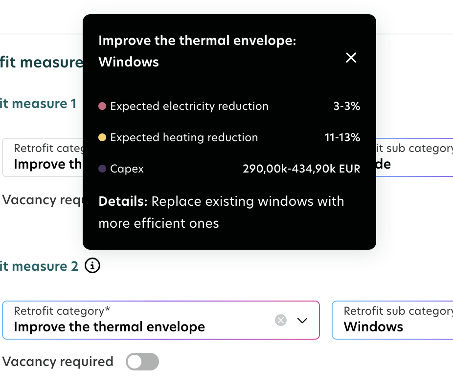 AI reasoning tooltip showing energy savings range and explanation